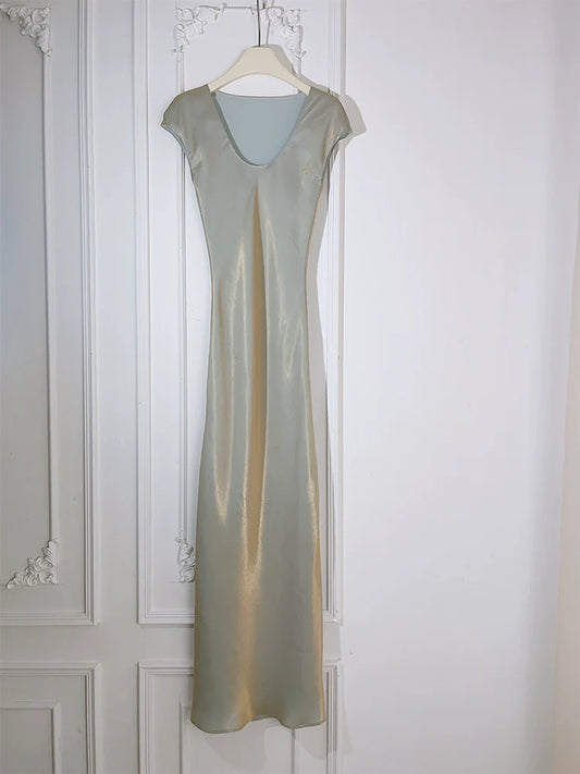 Long simple party dress V-neck mermaid dress   S6051