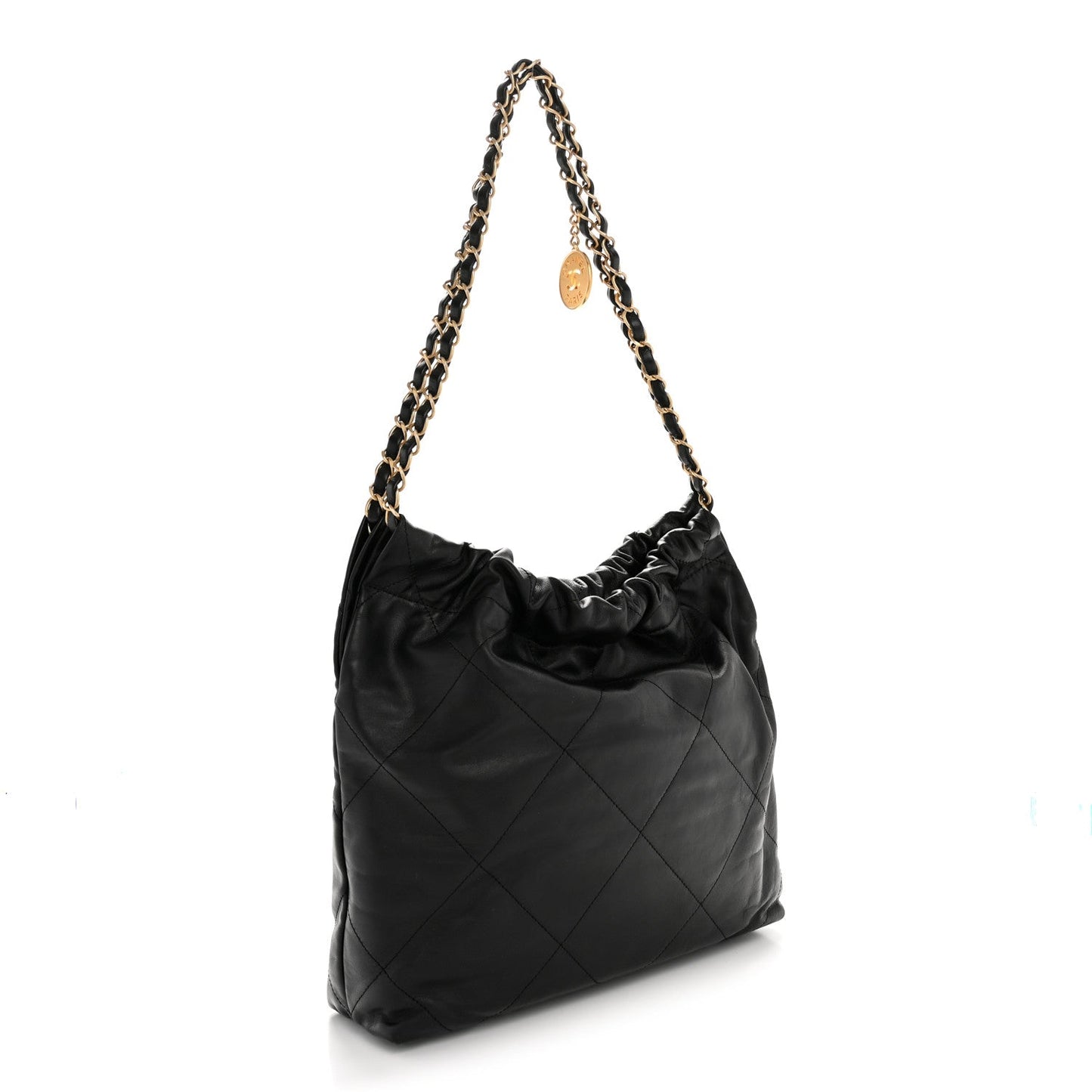 Shiny Calfskin Quilted Small Chanel 22 Black
