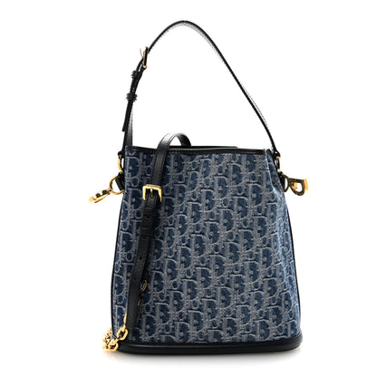 Denim Oblique Jacquard Medium C'est Chain Bucket Bag Denim Blue