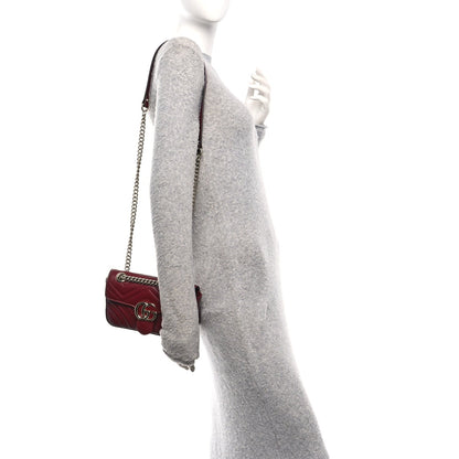 Lambskin Matelasse Small GG Marmont Shoulder Bag Rosso Ancora