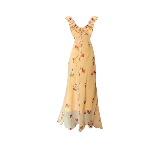 Dusk Rose Lace Floral Suspender Dress 2025 New Seaside Vacation Fishtail Long Dress R0040