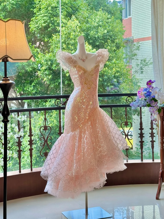 Vintage Champagne Sequin Design Mermaid Elegant Homecoming Dress Birthday Dress Party Dress TP4172