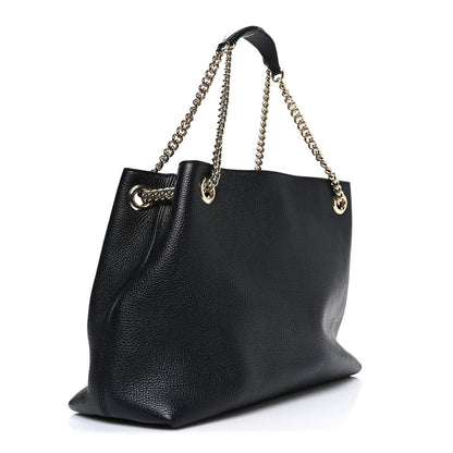 Pebbled Calfskin Medium Soho Chain Shoulder Bag Black