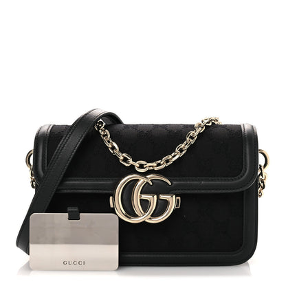 Crepe Wool Silk GG Monogram Go Small Shoulder Bag Black