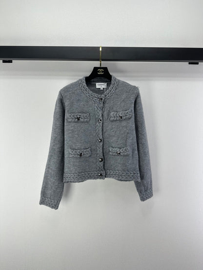 Chanel 2025 Cardigan Grey and Olive Brown Wool 329282