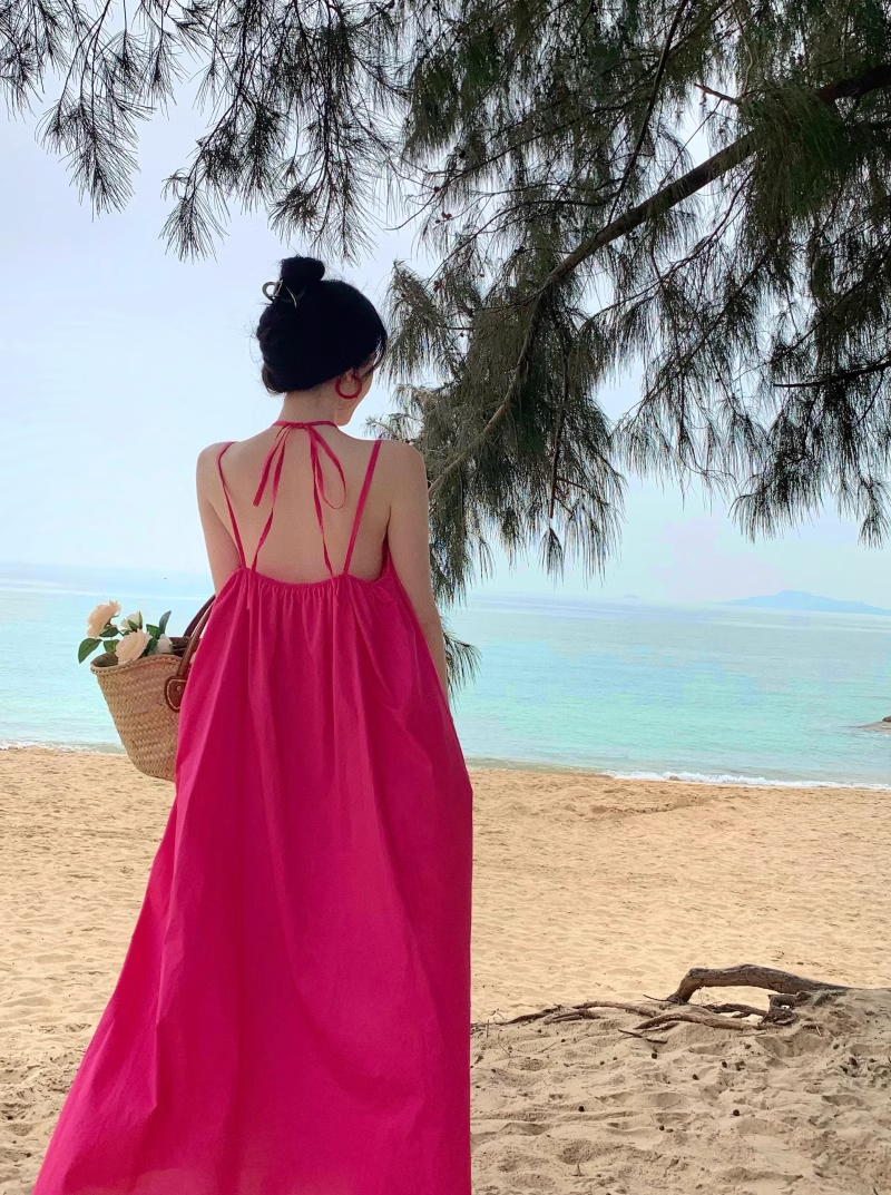 New Fashion Rose Pink Sleeveless Beach Halter Dress TP2979