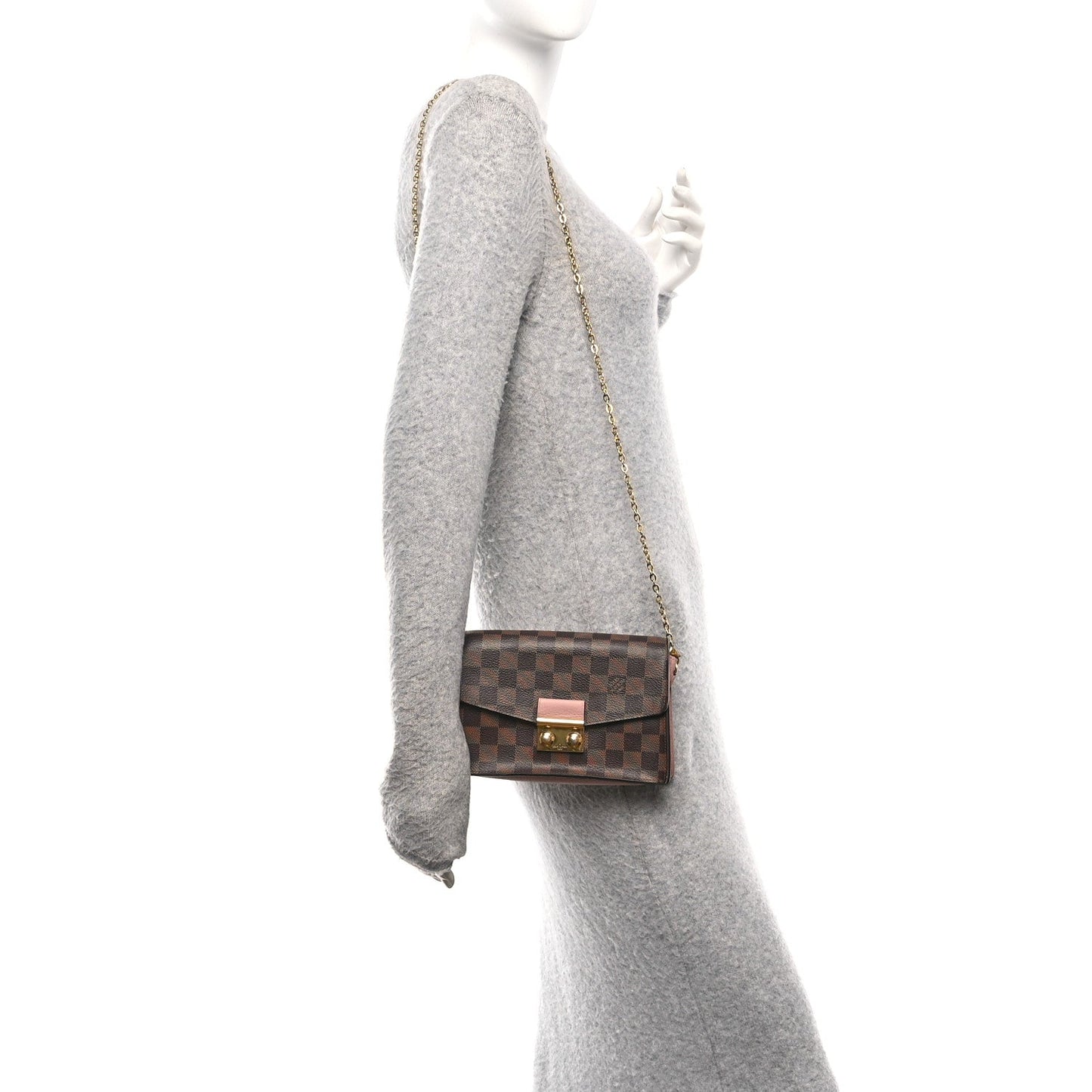 Damier Ebene Croisette Chain Wallet Magnolia