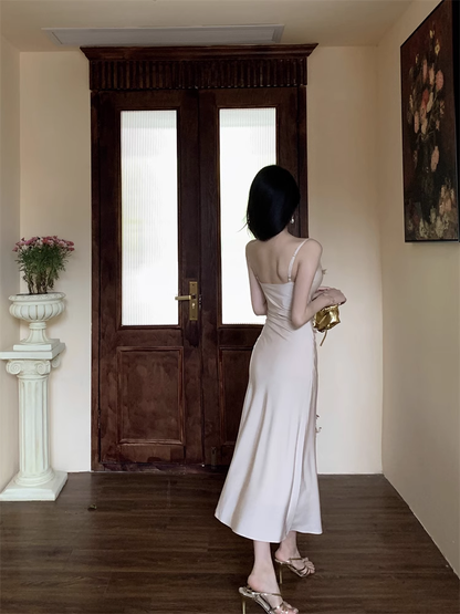 New Elegant Three-dimensional Floral Decoration Slim Mermaid Spaghetti Strap Dress TP2969