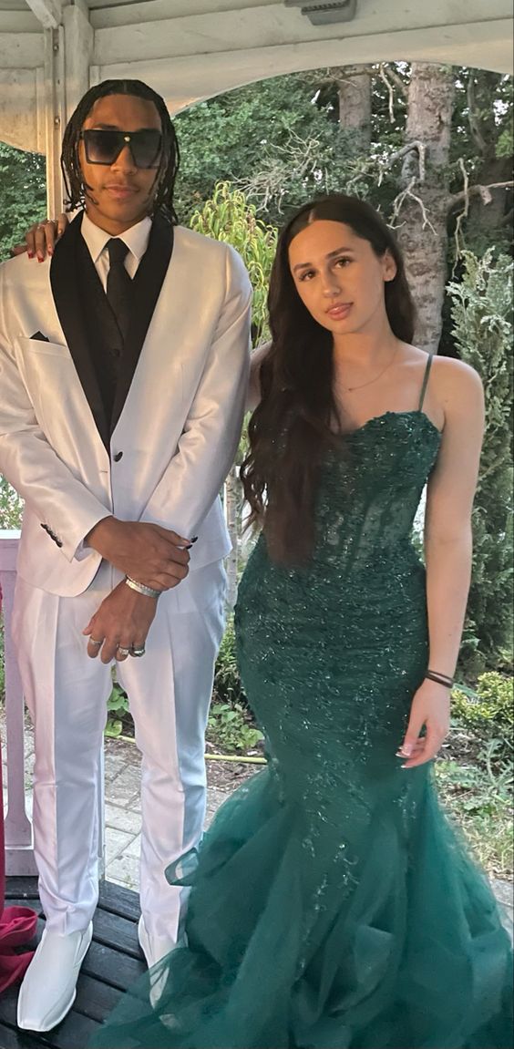 Green Mermaid Spaghetti Straps Prom Dress Green Evening Gown