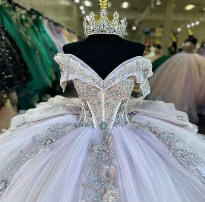 Ball Gown Off Shoulder Tulle Long Prom Dress Sweet 16 Dress