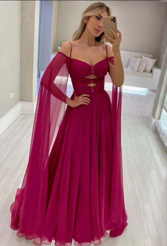 Simple Prom Dresses Off Shoulder Cape Sleeves V neck Formal Prom Party Gowns