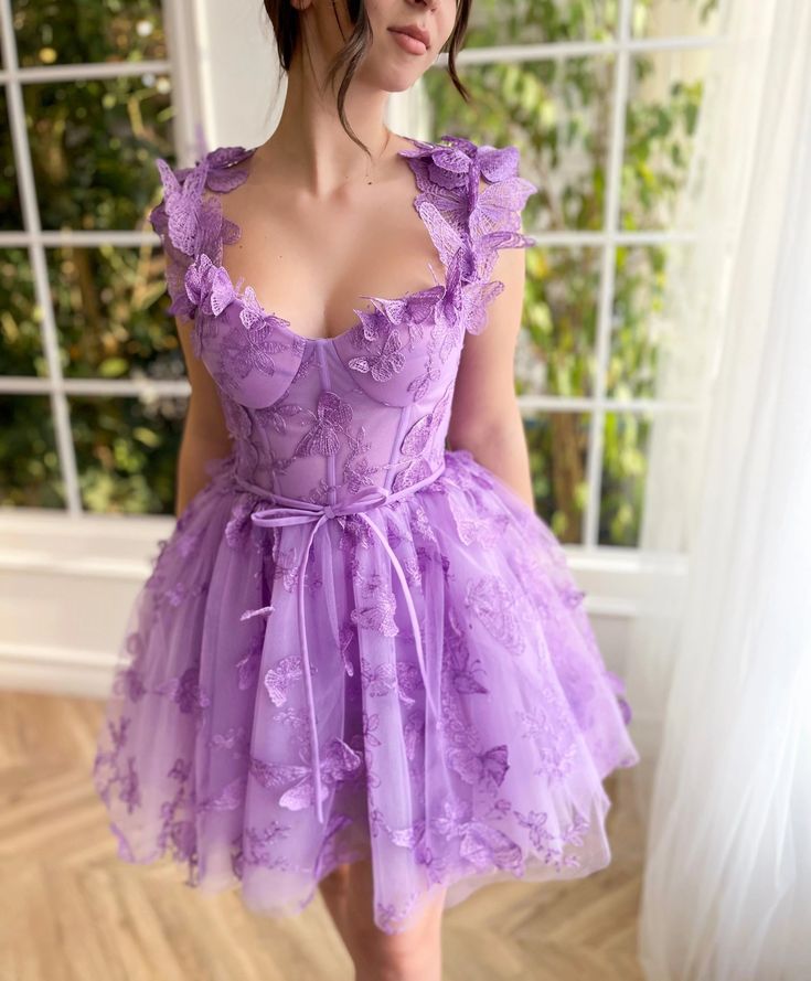 Short/Mini Homecoming Dresses Prom Dress with 3D Butterflies Sexy Slit Ball Gown Evening Dresses