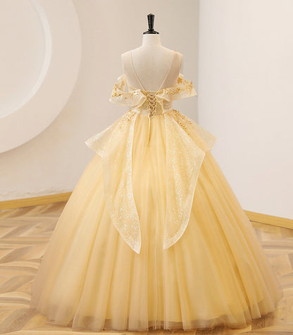 YELLOW BALL GOWN BEADED SWEET 16 DRESS YELLOW LONG PROM DRESS FORMAL DRESS