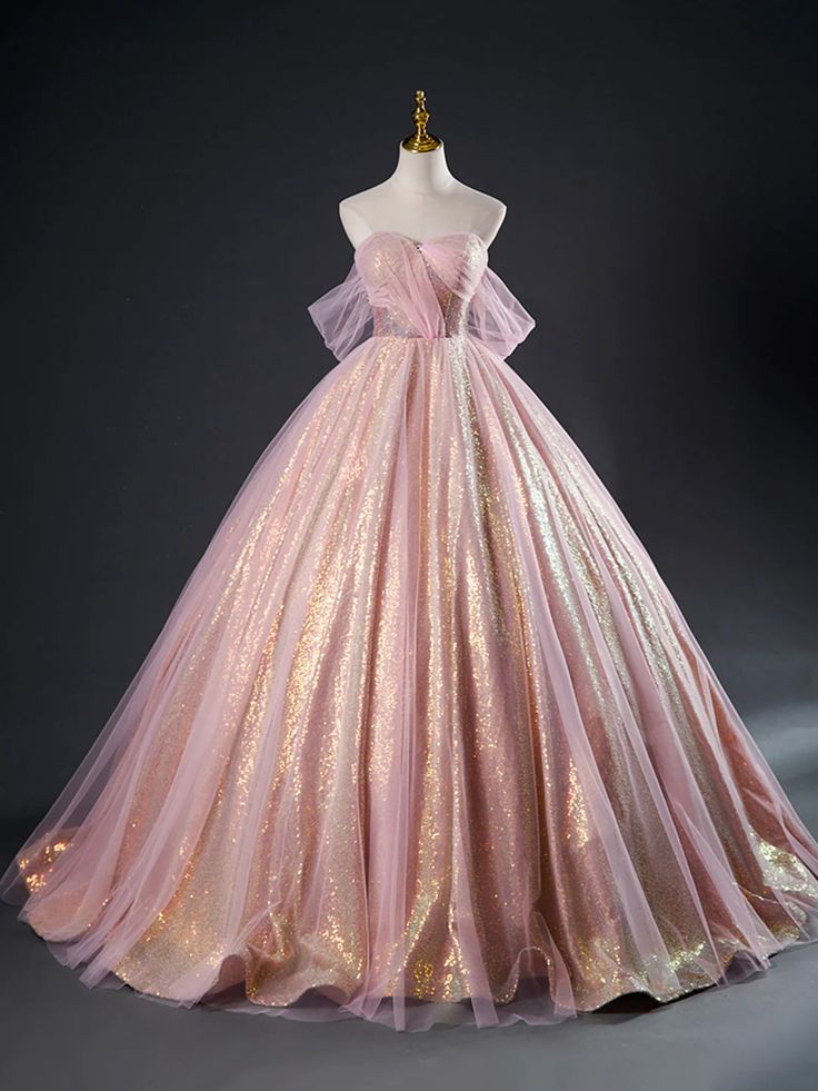 Pink Tulle Sequins Long Prom Dress Pink Tulle Long Formal Evening Gowns