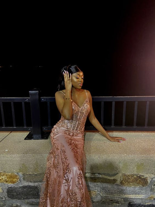 Rose Pink Mermaid Evening Dress 2024 Long Formal Prom Gowns