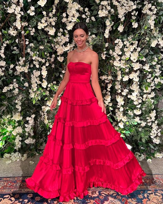 A line Red Prom Dress Formal Gown Long Prom Dresses