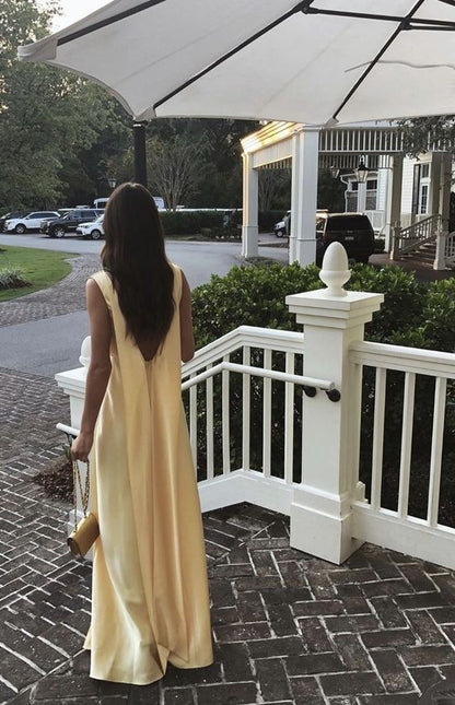 Classy Prom Dresses Long Yellow A-line Satin Party Dress for Women