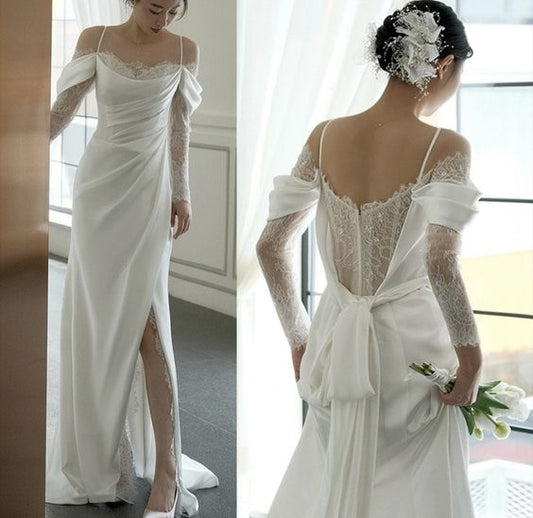 White Off The Shoulder Wedding Dress Long Prom Gown