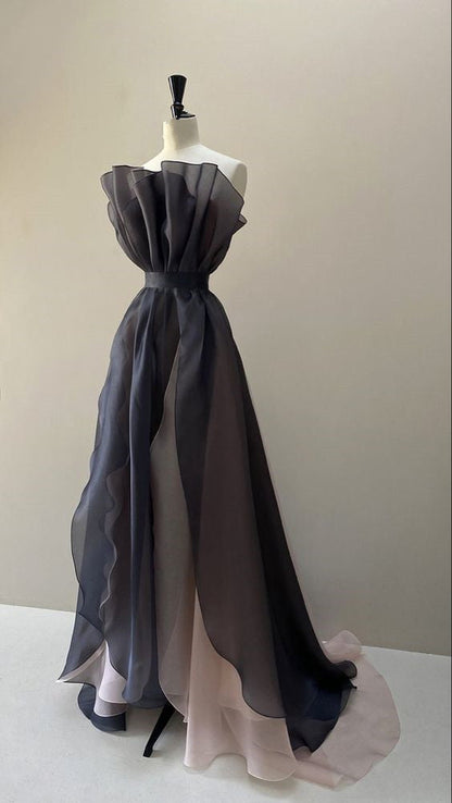 A line Tulle Ruffle Prom Dress Formal Gown