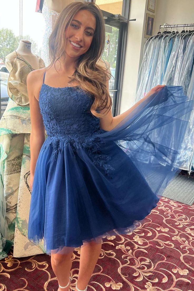 A-Line Straps Appliques Short Homecoming Dress      S3282