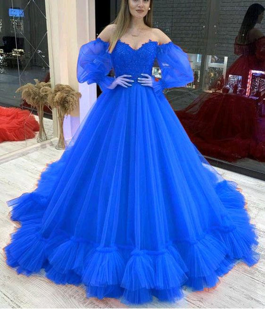 Royal Blue Prom Dresses Ball Gown Off The Shoulder Elegant Prom Gown