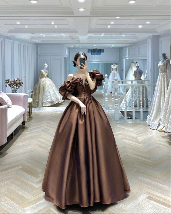 Brown off the shoulder evening dress new prom gown