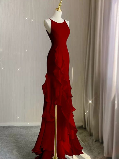 Black Mermaid Beach Wedding Dress With Ruffles Spaghetti Straps Backless Prom Gown