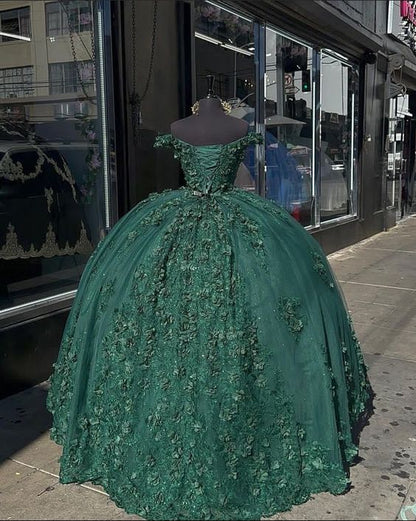 Drak Green Ball Gown Long Prom Dress