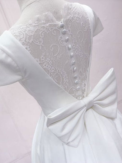 Fashion  Save white v neck satin lace short prom dress, white homecoming dress       S2969