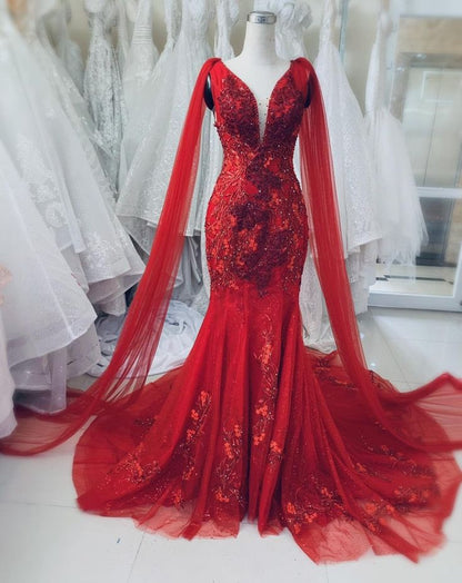 Unique Red Vintage Wedding Dress Made to Measure Wedding Dress Princess Bridal Gown Mermaid Prom Dress