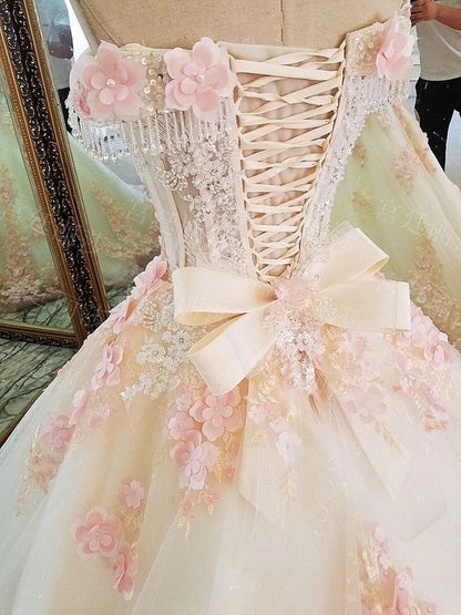 Elegant Sweetheart Pink Applique Sweet 16 Quinceanera A-Line Floor-length Prom Dress Birthday Dress Evening Dress Ball Gown TP4418