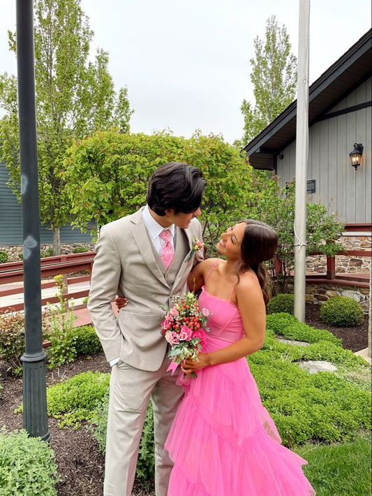 Beautiful Pink Tulle Long Formal Gown Party Prom Dresses