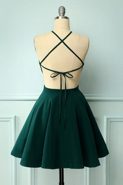 Green Halter Short Homecoming Dress, A Line Sleeveless Graduation Dress         S2995