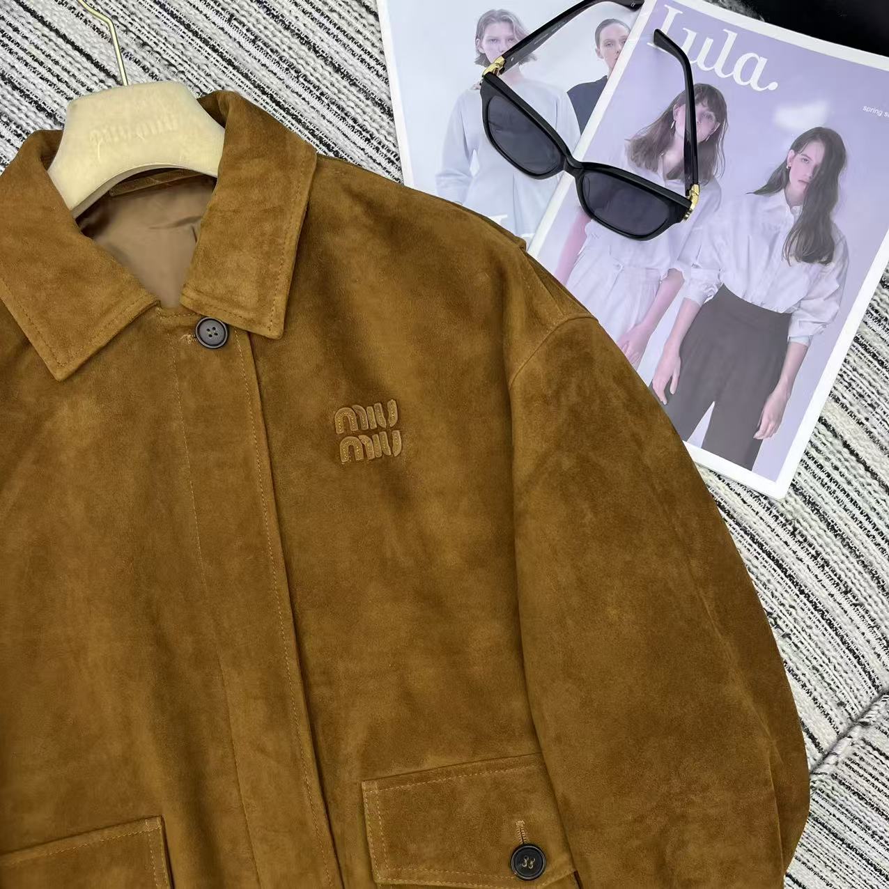 Miu Miu 25 Suede Jacket Brown Yellow 302349