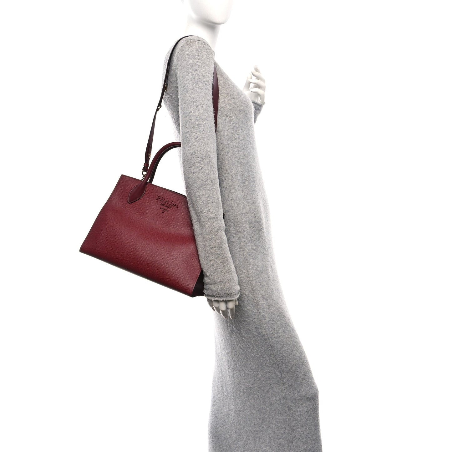 Saffiano Cuir Calfskin Medium Monochrome Top Handle Tote Cerise