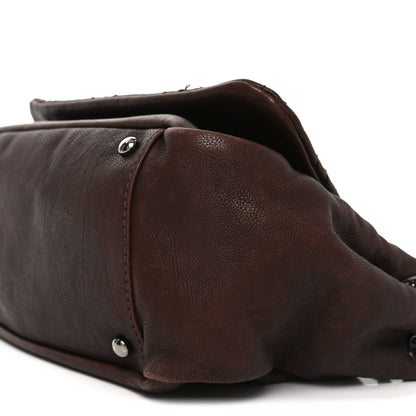 Calfskin Diamond Stitch Accordion Flap Brown