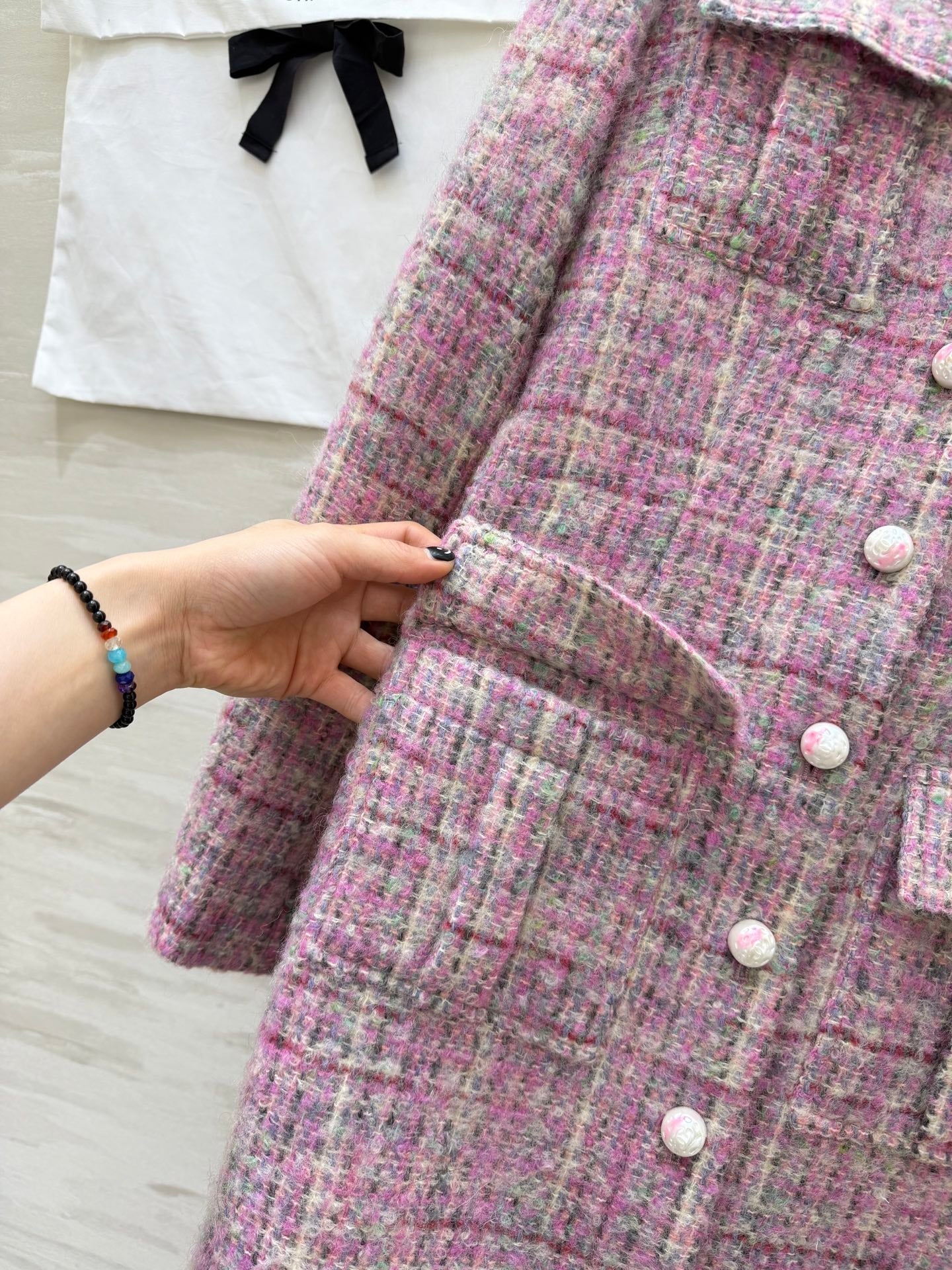 CC Woven Tweed Long-Sleeved Dress Pink Tweed 343192