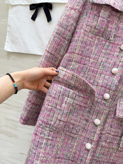 CC Woven Tweed Long-Sleeved Dress Pink Tweed 343192