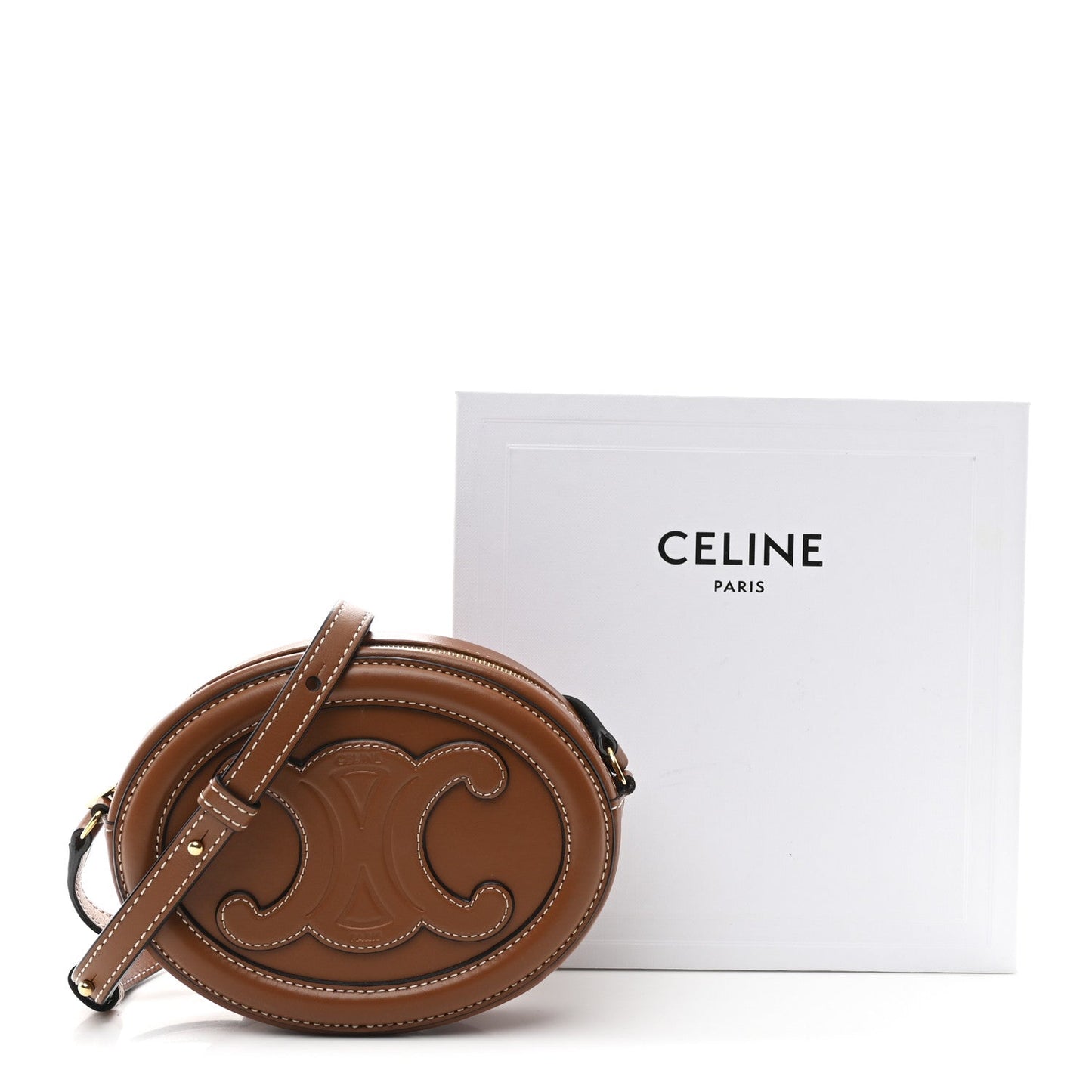 Smooth Calfskin Cuir Small Triomphe Oval Crossbody Purse Tan
