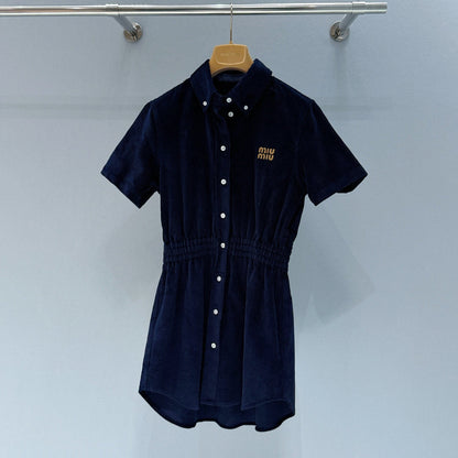 Miumiu 2026 Shirt Dress with a Slim Fit Blue Cotton