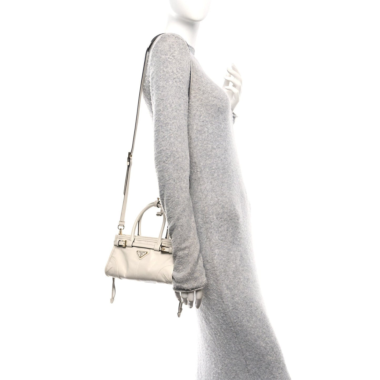 Glossy Calfskin Triangle Mini Bonnie Hand Bag White