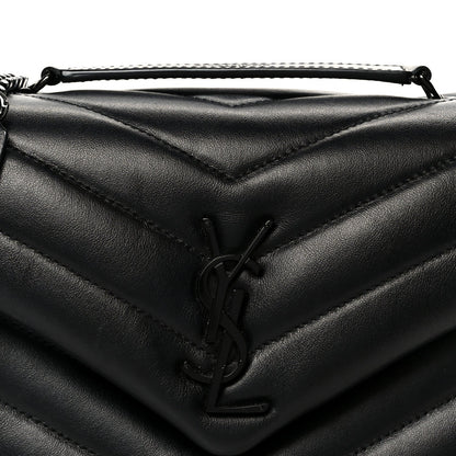 Calfskin Y Quilted Monogram Monochrome Small Loulou Chain Satchel Black