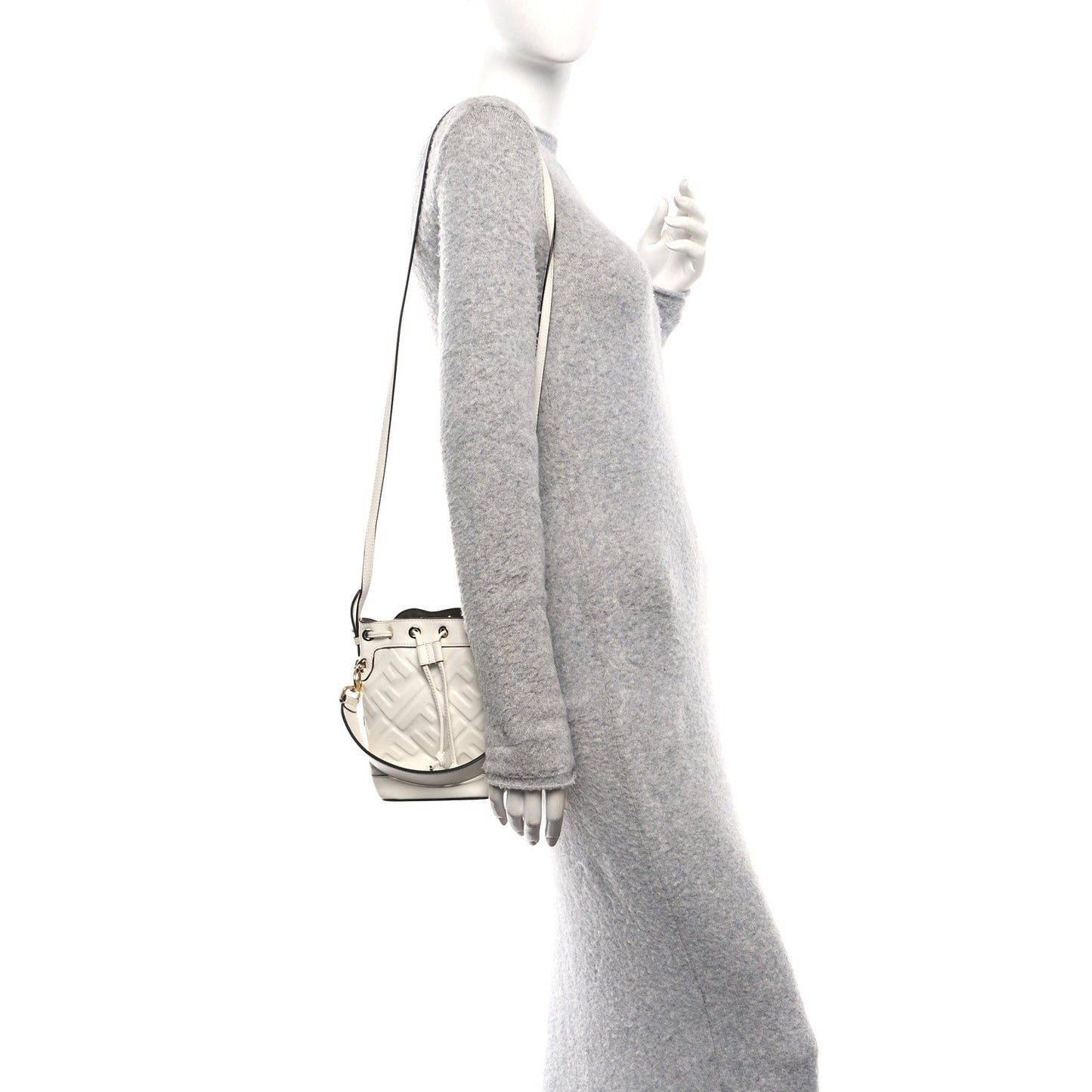 Vitello Liberty F is Fendi FF 1974 Embossed Mini Mon Tresor Bucket Bag White