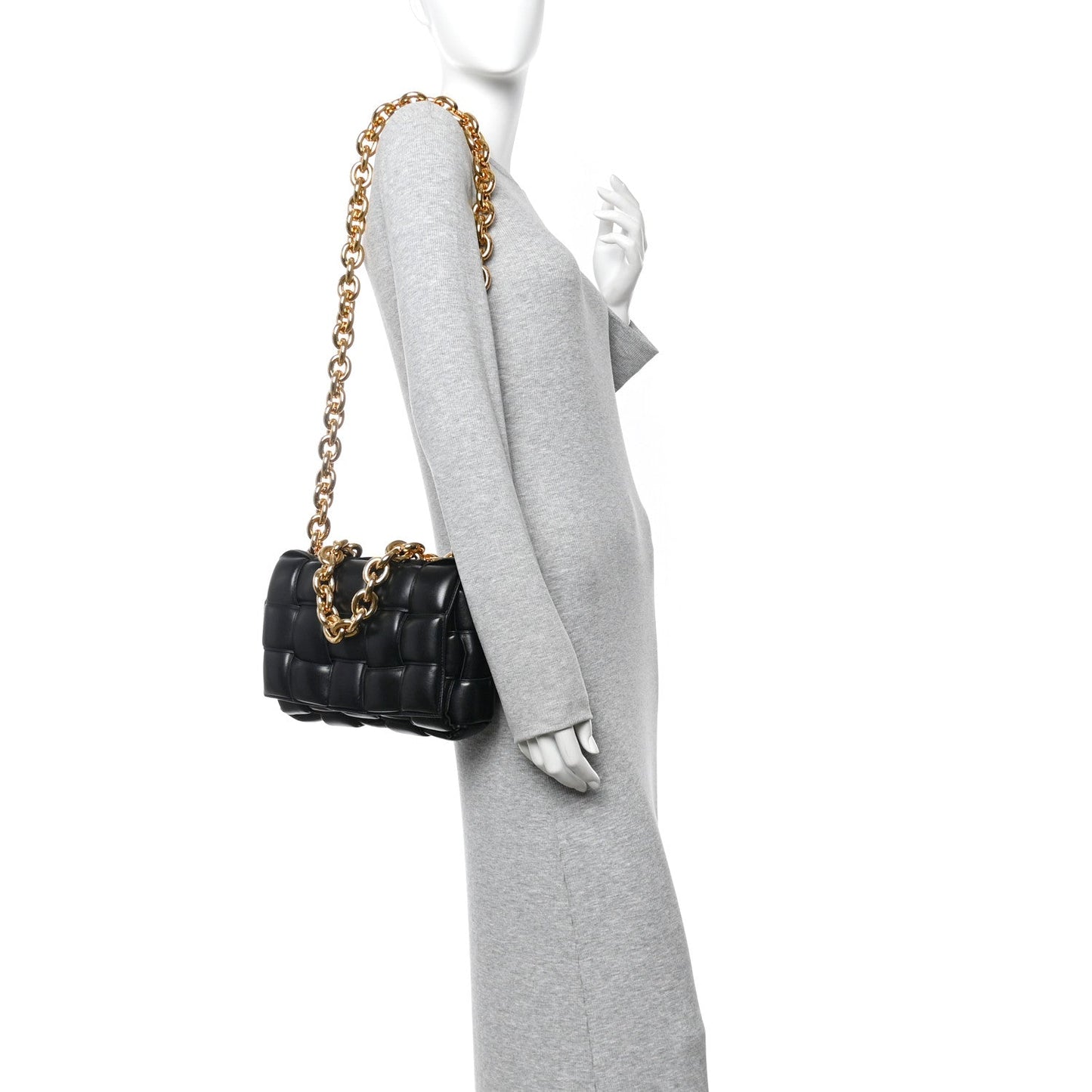 Lambskin Maxi Intreccio Padded Chain Cassette Crossbody Bag Black