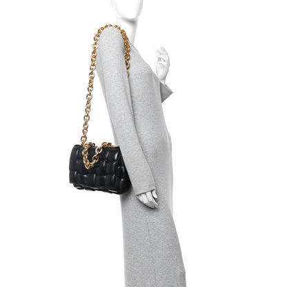 Lambskin Maxi Intreccio Padded Chain Cassette Crossbody Bag Black