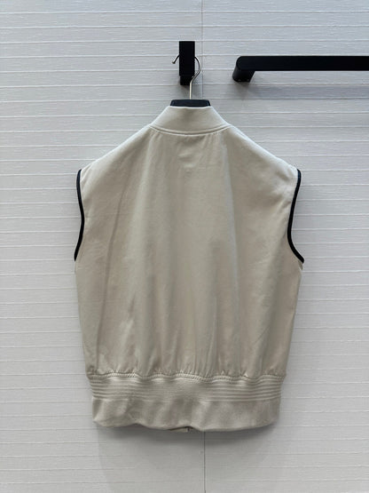 BV Sleeveless Vest Jacket in Ivory White Cotton