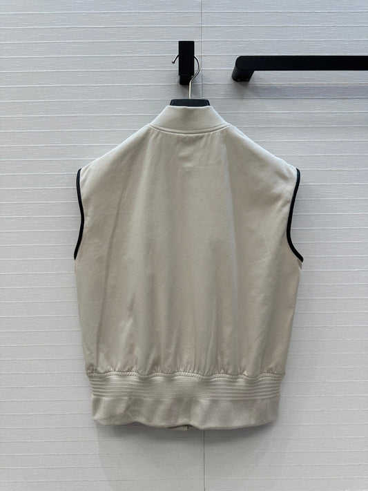 BV Sleeveless Vest Jacket in Ivory White Cotton