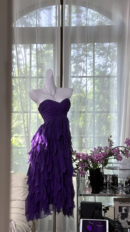 Elegant Purple Sweetheart Strapless Romantic A-Line Chiffon Tiered Evening Dress Prom Dresses TP4148