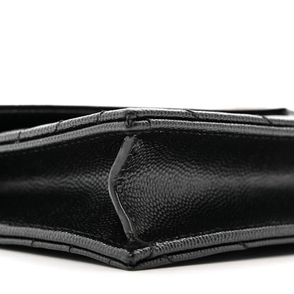 Grain De Poudre Matelasse Chevron Monogram Envelope Chain Wallet Black