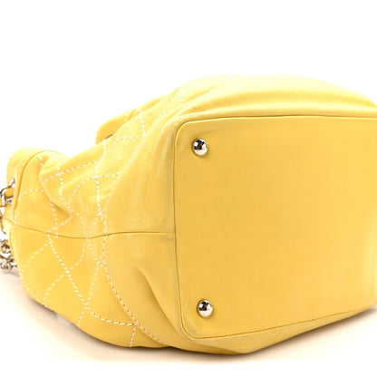 Calfskin Contrast Stitch Surpique Bucket Bag Yellow